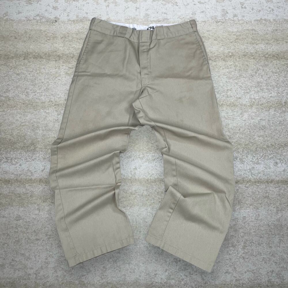 Vintage Y2K Dickies Khakis Pants 36x30 Original Fit Tan Cotton 874 Flat Front - Picture 2 of 4